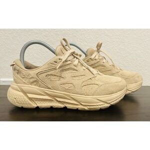 Hoka One U Clifton L Suede Brown Beige Lifestyle Running Shoes Size 6.5 Womens